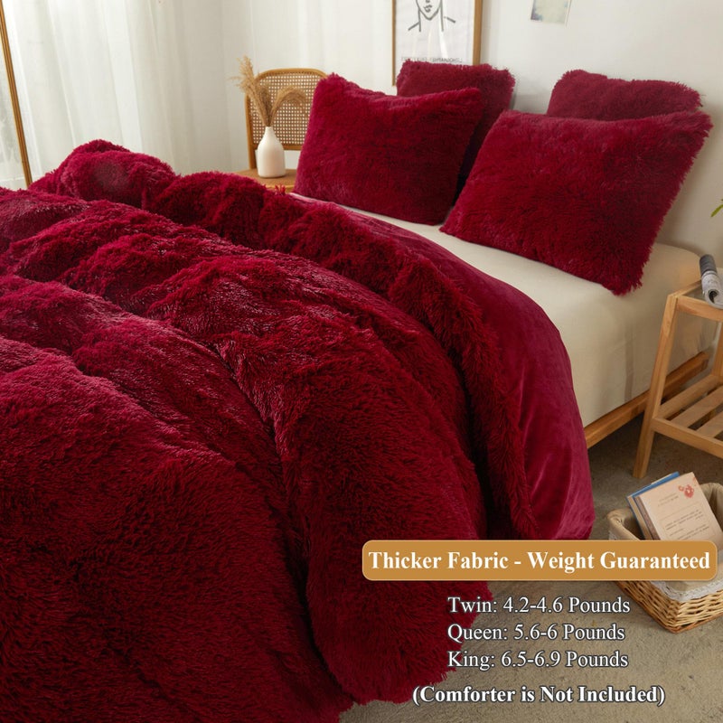 XeGe Cozy Plush Shaggy Duvet Cover  Luxury Soft Fluffy Furry Solid Color Comforter Cover  1 PC Bedding for Girls Women Bedroom (1 Faux Fur Fuzzy Quilt Cover)  Zipper Closure (Queen Size  Red) - Image 3